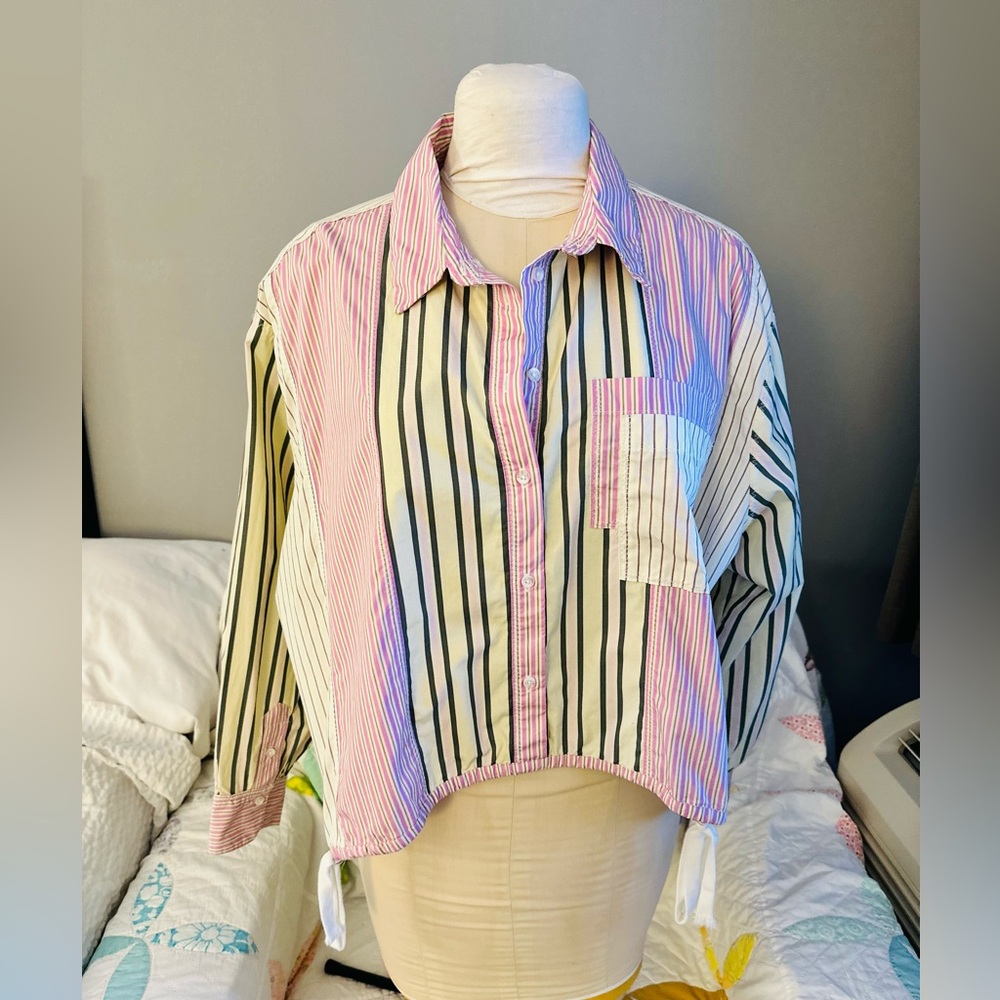 Anthropologie Pink and Cream Striped Button Down Shirt - Picture 13 of 16
